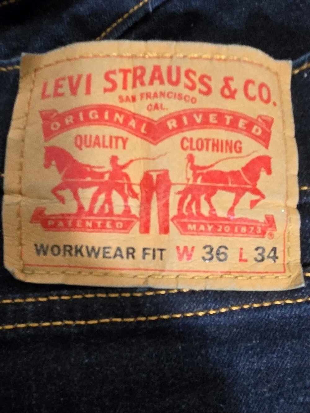Levis Workwear Fit Raw Hem Men's Dark Blue Straight-Leg Unisex Jeans Size 36